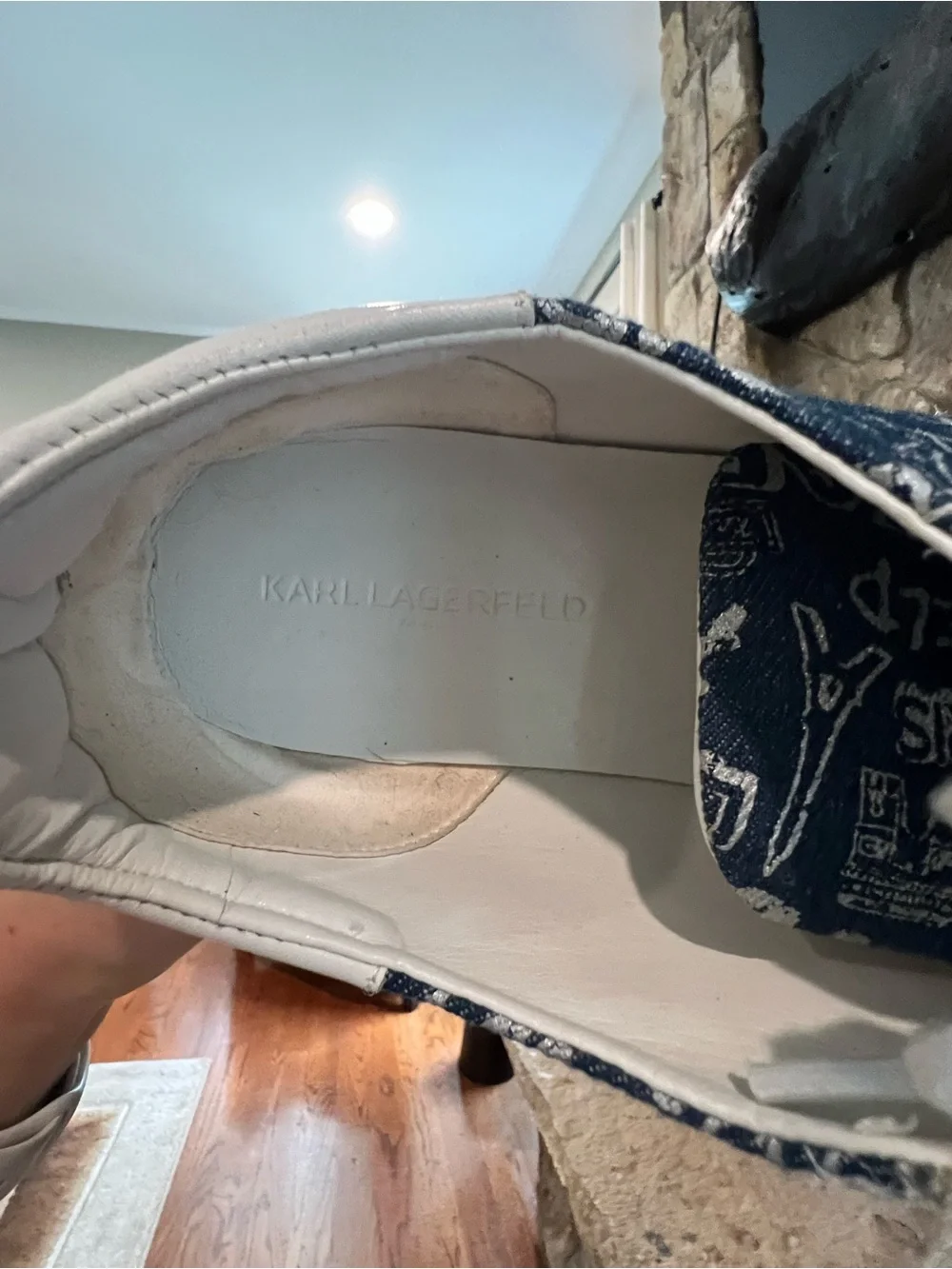 Karl Lagerfeld Navy and White Logo Espadrille Platform Sneakers